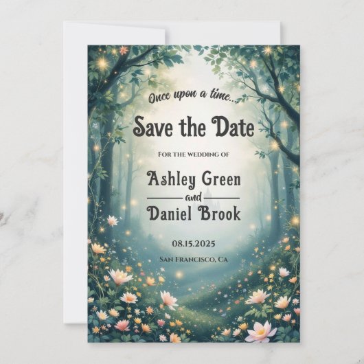 Woodland Enchanted Forest Sprookjeshuwelijk Save The Date (Voorkant)