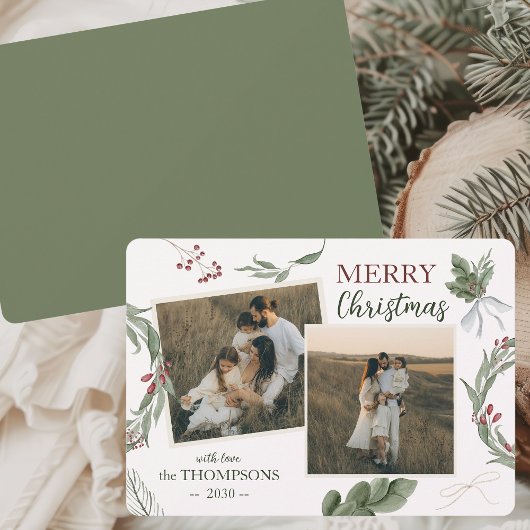 Woodland Enchanted Forest Waterverf Kerstmis Feestdagenkaart