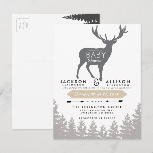 Woodland Escape Baby shower uitnodigen Uitnodiging Briefkaart (Voorkant / Achterkant)