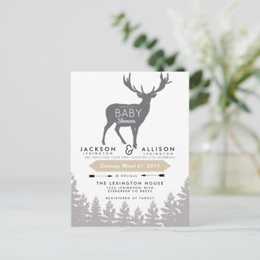 Woodland Escape Baby shower uitnodigen Uitnodiging Briefkaart (Staand voorkant)