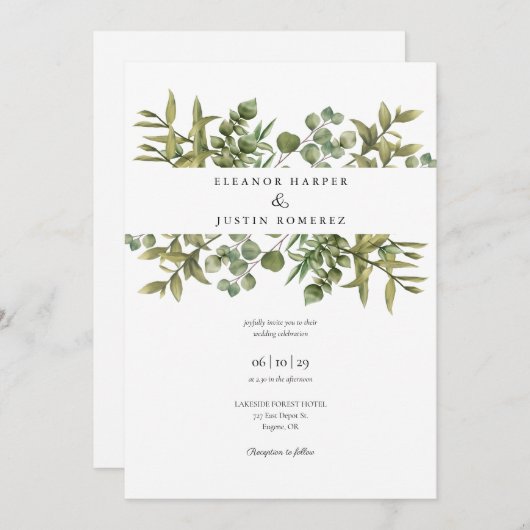 Woodland Eucalyptus Greenery Wedding Kaart (Voorkant / Achterkant)