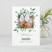 Woodland Eucalyptus Greenery Wedding Photo Collage Bedankkaart (Staand voorkant)