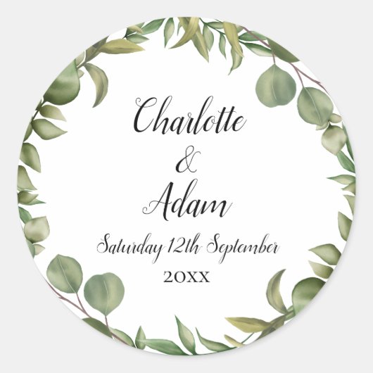 Woodland Eucalyptus Greenery Wedding Ronde Sticker (Voorkant)