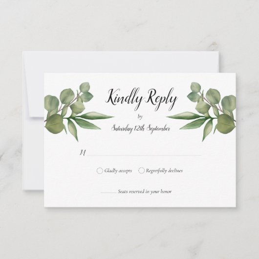Woodland Eucalyptus groen bruiloft RSVP (Voorkant)