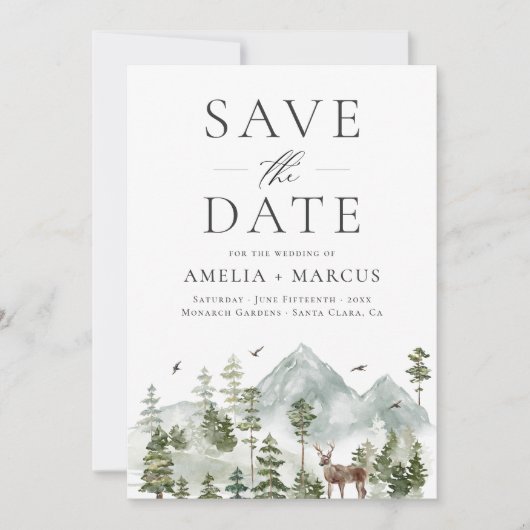 Woodland Evergreen Forest Bewaar de datum Kaart (Voorkant)