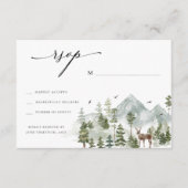 Woodland Evergreen Mountains Bruiloft RSVP Informatiekaartje (Voorkant)