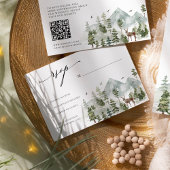 Woodland Evergreen Mountains Bruiloft RSVP Informatiekaartje