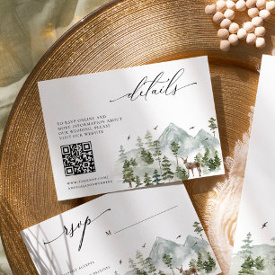 Woodland Evergreen Mountains Wedding Details Informatiekaartje