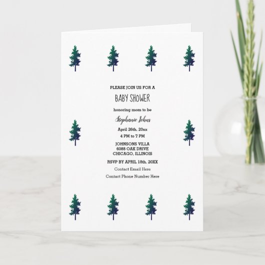 Woodland Evergreen Trees Boho Baby shower Boy Girl (Voorkant)