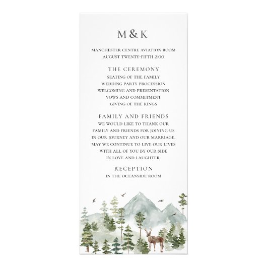 Woodland Evergreen Wedding Program Kaart (Voorkant)
