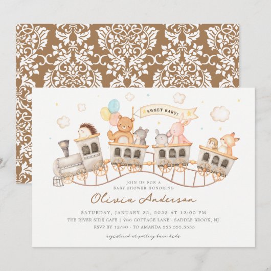 Woodland Express Baby shower Invitation Kaart (Voorkant / Achterkant)