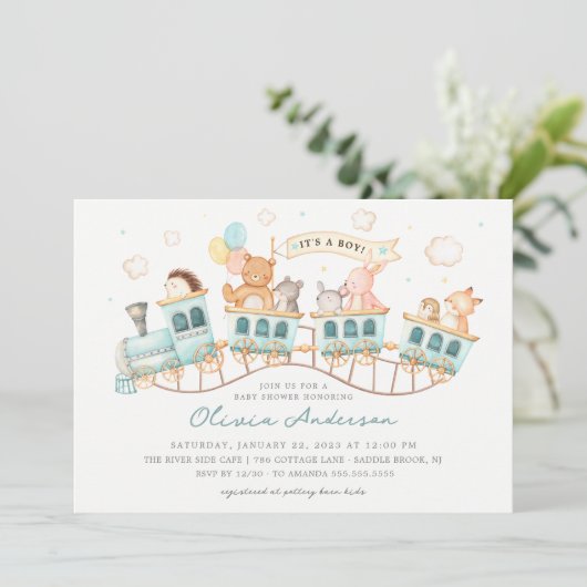 Woodland Express Baby shower Kaart (Staand voorkant)