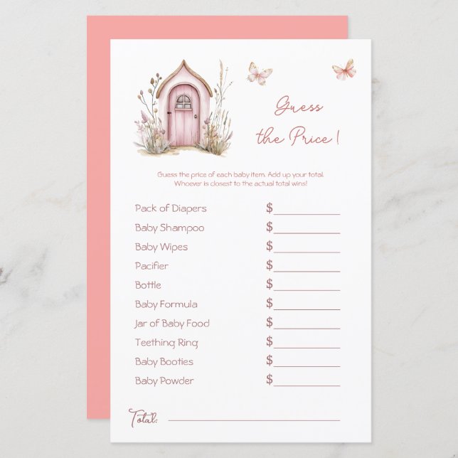 Woodland Fairies Roze Baby shower Prijs Guess (Voorkant / Achterkant)