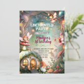 Woodland Fairy and Gnome Birthday Invitation Kaart (Staand voorkant)