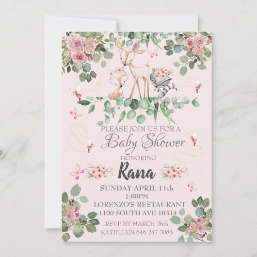 Woodland Fairy Baby shower Invitation Kaart (Voorkant)