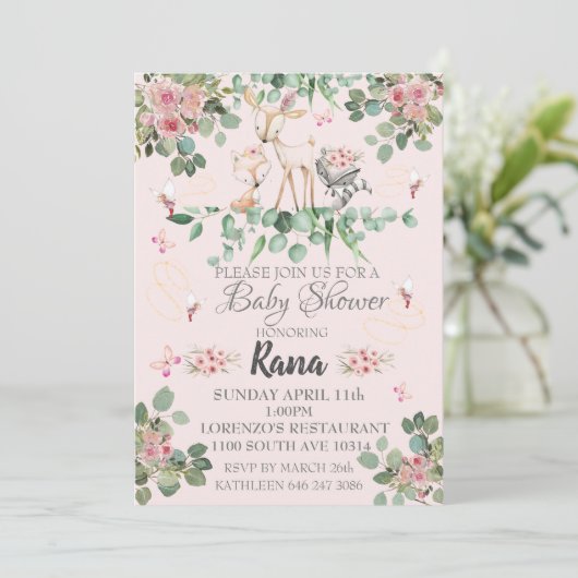 Woodland Fairy Baby shower Invitation Kaart (Staand voorkant)