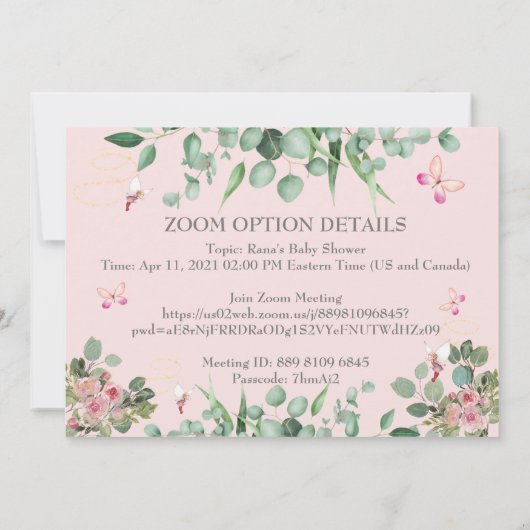 Woodland Fairy Baby shower Invitation Kaart (Achterkant)