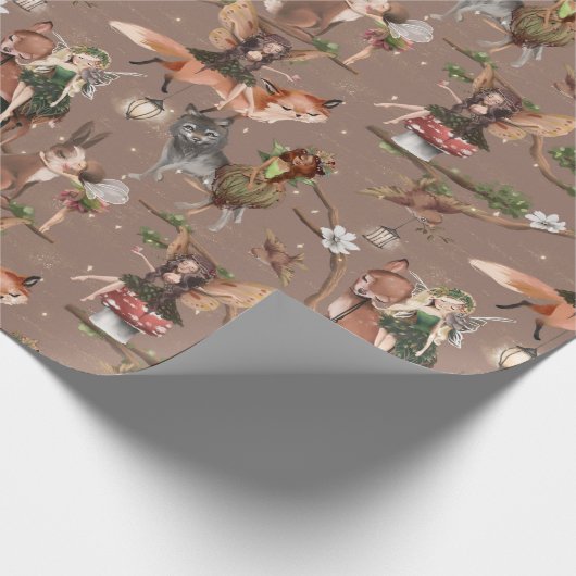 Woodland Fairy Birthday Baby shower Cadeaupapier (Hoek)