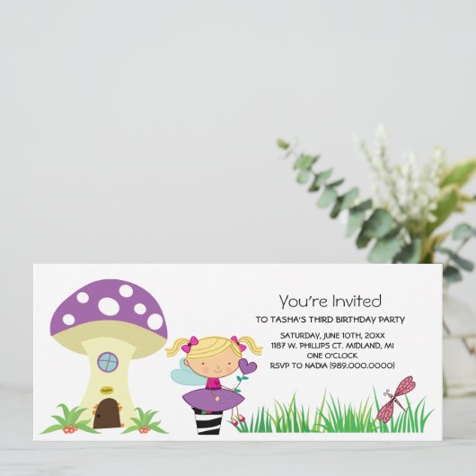 Woodland Fairy Birthday Party Invitations Kaart (Staand voorkant)
