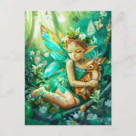Woodland Fairy en nieuwsgierige Fawn Briefkaart