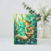 Woodland Fairy en nieuwsgierige Fawn Briefkaart (Staand voorkant)