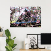 Woodland Fairy House met roze bloemen Poster (Thuiskantoor)