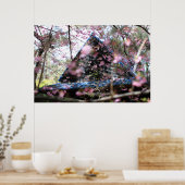 Woodland Fairy House met roze bloemen Poster (Keuken)