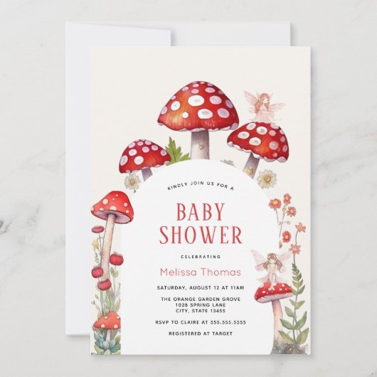 Woodland Fairy Mushroom Baby shower Invitation Kaart (Voorkant)