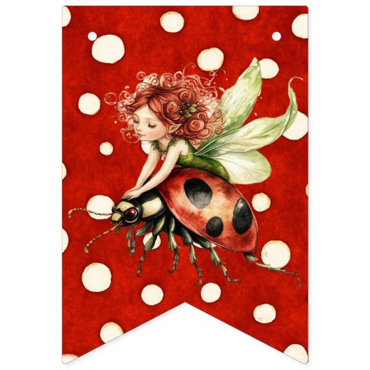 Woodland Fairy Mushroom Polka Dot Happy Birthday Vlaggetjes (Eerste vlag)