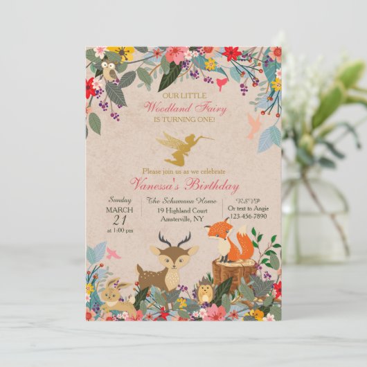 Woodland Fairy Simple Invitation Kaart (Staand voorkant)