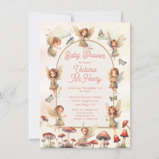 Woodland Fairy Toadstool Baby shower Kaart (Voorkant)