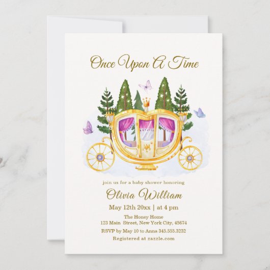 Woodland Fairytale Princess Carriage Baby shower Kaart (Voorkant)