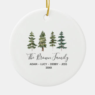 Woodland Familie Kerstmis Huis Pijnboom Keramisch Ornament