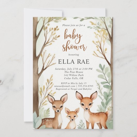 Woodland Family Baby shower Uitnodiging (Voorkant)