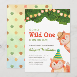 Woodland Family Fox Baby shower Wild One Kaart