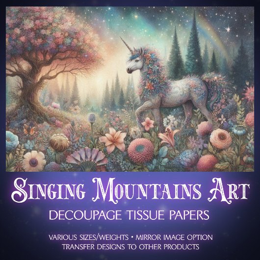Woodland Fantasy Bloem Eenhoorn Decoupage Tissuepapier