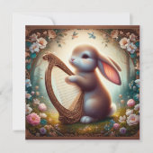 Woodland Fantasy Bunny Bloemen Harp Pasen Feestdagenkaart (Voorkant)