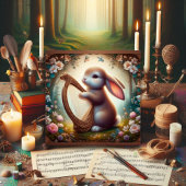 Woodland Fantasy Bunny Bloemen Harp Pasen Feestdagenkaart