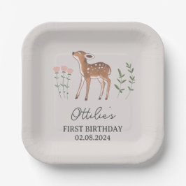 Woodland Fawn Flowers Birthday Papieren Bordje