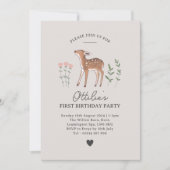 Woodland Fawn Flowers Birthday Uitnodiging (Voorkant)