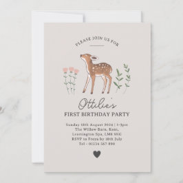 Woodland Fawn Flowers Birthday Uitnodiging