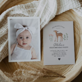 Woodland Fawn Flowers Foto Birthday Invitation Kaart
