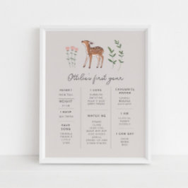 Woodland Fawn Flowers Milestone Poster