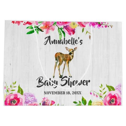 Woodland Fawn Herten Waterverf Bloemen Baby shower Groot Cadeauzakje (Achterkant)