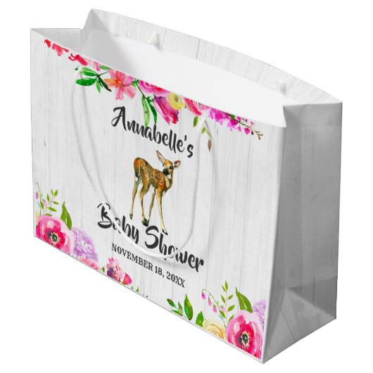Woodland Fawn Herten Waterverf Bloemen Baby shower Groot Cadeauzakje (Achterkant Gekanteld)