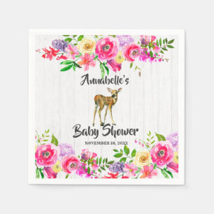 Woodland Fawn Herten Waterverf Bloemen Baby shower Servet