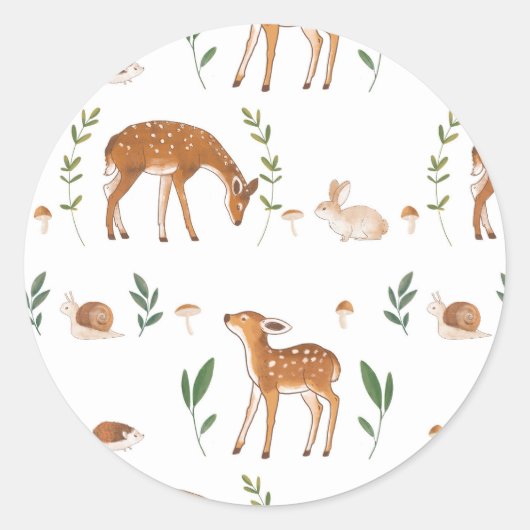 Woodland Fawn Rabbit Snagel Ronde Sticker (Voorkant)