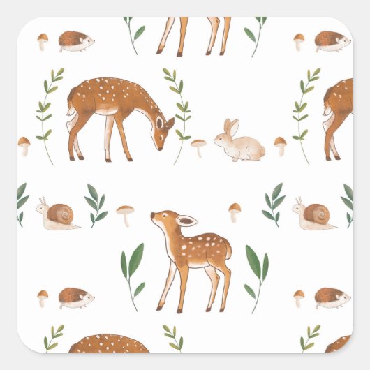 Woodland Fawn Rabbit Snagel Vierkante Sticker (Voorkant)