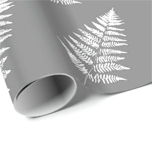 Woodland Fern 1, grijs / grijs en wit Cadeaupapier
