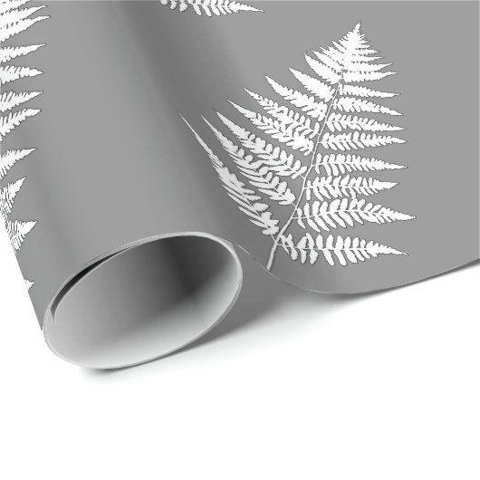 Woodland Fern 1, grijs / grijs en wit Cadeaupapier (Rol Hoek)